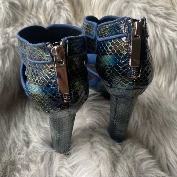 Rachel Zoe teal platform python snakeskin block heel zipper sky high heel 2000s - Picture 8 of 13